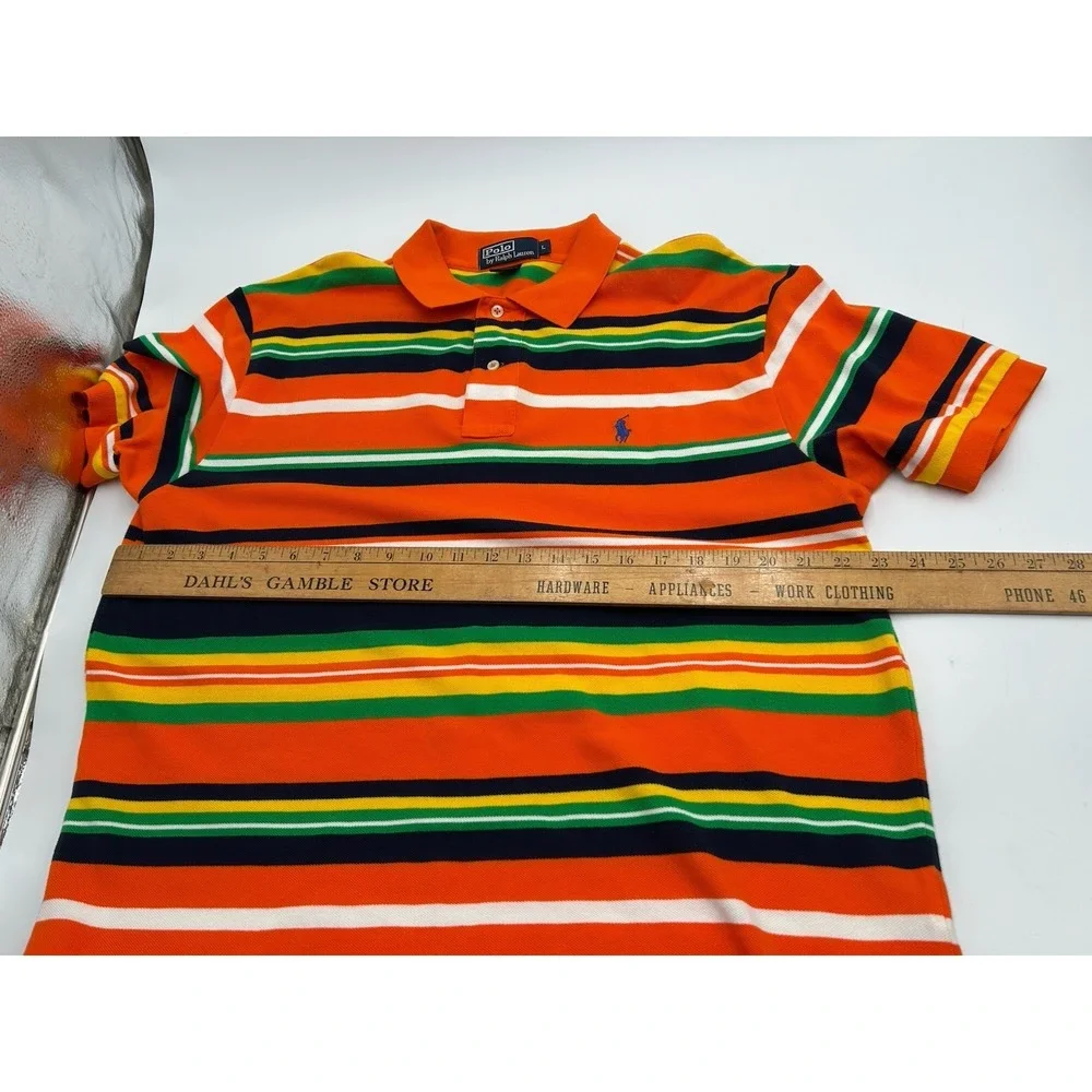 Vintage Polo Ralph Lauren Mens Polo Shirt Bright Multicolor Striped Size L H